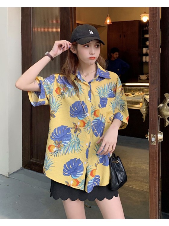 Floral printed beach shirt-Jin-Clothing