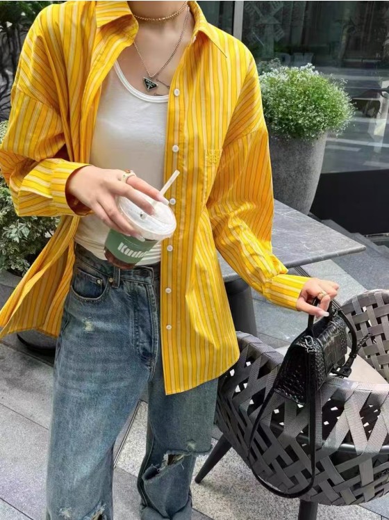 Enhypen-Sunghoon Inspo Casual Tender Yellow Striped Shirt