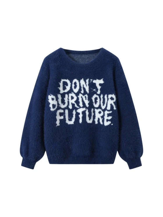 Crew-Neck Loose Sweater "Don't Burn Our Future"  Jungwon – Enhypen Inspo