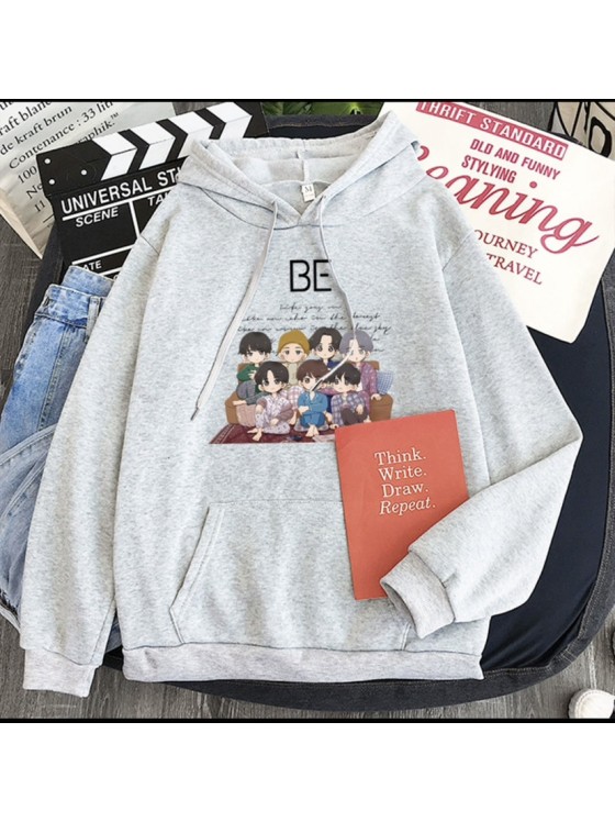 Cartoon Print Hooded Round-Neck Sweatshirt BTS Inspo Outfits