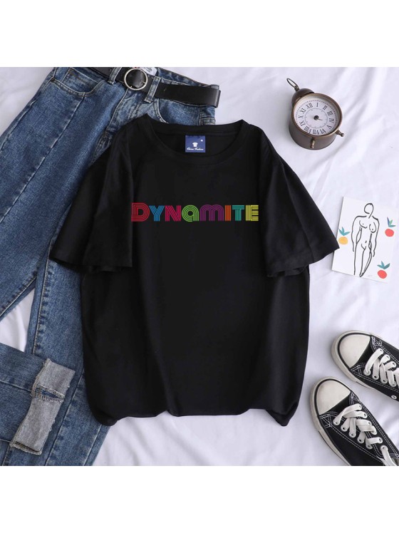 Short-Sleeve Letter Print Round-Neck T-Shirt  Inspo Outfits