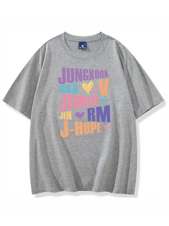 Printed Round-Neck Short-Sleeve Cotton Casual T-shirt BTS Inspo Outfits