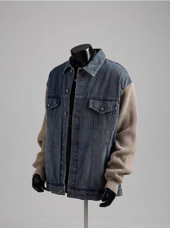 American Retro Spliced-sleeve Washed Denim Jacket Enhypen-Jay Inspo